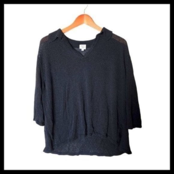 Margaret O'Leary Pullover Sweater Black Collar Viscose Knit Tunic size 2 - Picture 3 of 10